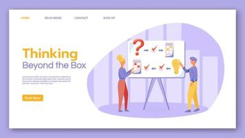 Thinking beyond the box landing page vector template. Brainstorming website interface idea with flat illustrations. Office meeting homepage layout. Teamwork web banner, webpage cartoon concept