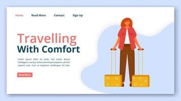 Travelling with comfort landing page vector template. Tour operator website interface idea with flat illustrations. Tourist agency homepage layout. Voyager guide web banner, webpage cartoon concept