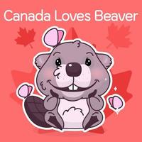 Cute beaver canadian symbol kawaii character social media post mockup. Canada loves beaver typography. Poster, card template with mascot and maple leaves. Social media content, print design layout vector