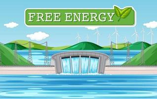 Hydro Power Plants generate electricity with free energy banner vector