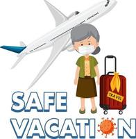 Safe vacation logo with old woman ready to travel vector