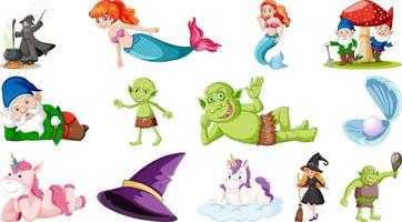 Set of fantasy fairy tale characters and elements vector