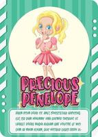 Character game card template with word Precious Penelope vector