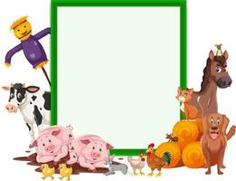 Banner vacío con muchos animales de granja. vector