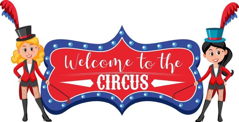 Welcome to the circus banner with magician girls