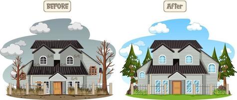 House before and after renovation vector