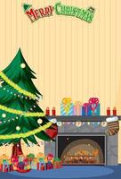 Merry Christmas poster template with christmas house interior vector