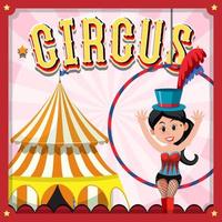 Diseño de banner de circo con circo y niña maga. vector