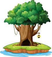 Fantasy tree house inside tree trunk on white background vector