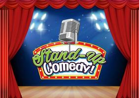 Stand Up Comedy Banner Design With Red Curtains Background vector