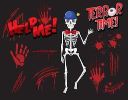 Skeleton ghost with blood spatter and hand print vector