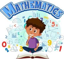 Isolated Mathematics font banner with a boy cartoon character vector