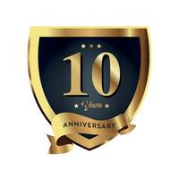 10th Anniversary Celebrating text company business background with numbers. Vector celebration anniversary event template dark gold red color shield