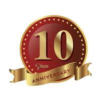 10th Anniversary Celebrating text company business background with numbers. Vector celebration anniversary event template dark gold red color shield