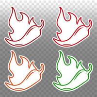 Chili Pepper Spice Levels. Hot pepper sign with fire flame for packing spicy food. Vector illustration.