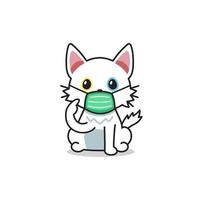 Cartoon character white cat wearing protective face mask vector