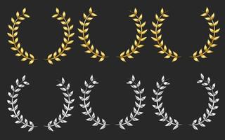 Set of gold and silver laurel wreath vector isolated background.