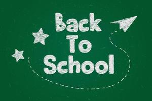 Back to school text chalk style theme with star and paper plane character. vector