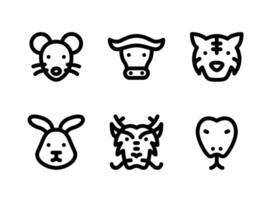 conjunto simple de iconos de líneas vectoriales relacionadas con animales. contiene iconos como ratón, búfalo, tigre y más. vector