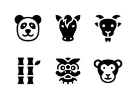 conjunto simple de iconos sólidos vectoriales relacionados con el año nuevo chino. contiene iconos como panda, caballo, cabra y más. vector