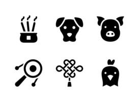 conjunto simple de iconos sólidos vectoriales relacionados con el año nuevo chino. contiene iconos como incienso, perro, cerdo y más. vector