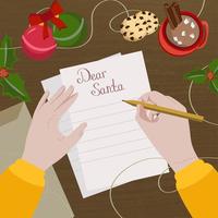 Wish list. Human Writes Letter to Santa Claus. The concept of Ecological. Natural New Year, Christmas vector