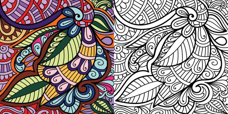 Colouring Pages Vector Art Icons - Decorative Henna Mehndi Style Colouring Book Page Illustration Vector 