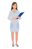 A female doctor stands with a folder for documents. vector