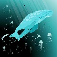 A whale swims in the sea with fish near the surface vector