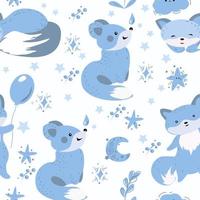 Seamless pattern with blue foxes on white background vector