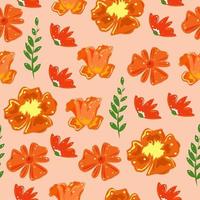 Seamless pattern of orange flowers on a pink background vector