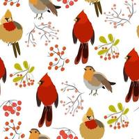 Seamless pattern with forest birds and berries vector