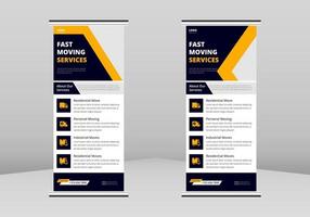 We are moving roll up template. House shifting services poster template. House shifting agency DL poster template. Fast reliable movers flyer template vector