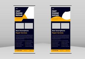 Smartphone Repair Service Roll Up Banner Design,  Cell Phone Repair Roll Up Banner, Phone Repair promotional Service Banner Design, Smartphone flyer template DL Flyer vector