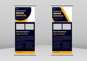 Smartphone Repair Service Roll Up Banner Design,  Cell Phone Repair Roll Up Banner, Phone Repair promotional Service Banner Design, Smartphone flyer template DL Flyer vector