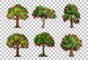 Set of variety apple trees on grid background vector