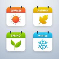 Season Icons Design Summer, Spring, Autumn, Winter. Vector illustration