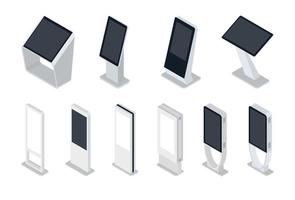 Set of Isometric Interactive Information Kiosks, Advertising Display, Terminal Stand vector