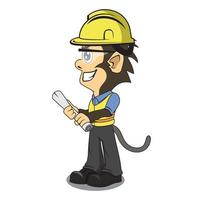 Monkey contructions worker cartoon character design illustration vector