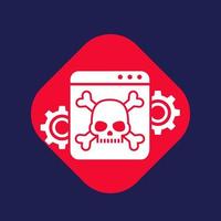 computer virus, malware attack icon with skull and bones vector