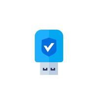 usb stick, data protection, security key vector icon on white, flat style