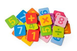 Math number colorful on white background, education study mathematics learning teach concept. photo