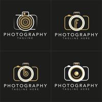 Set of Camera Photography Logo. With a white and gold color. Minimalist and luxury concept vector