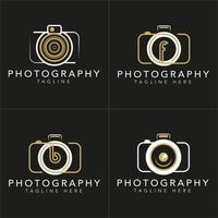 Set of Camera Photography Logo. With a white and gold color. Minimalist and luxury concept vector