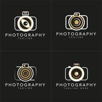 Set of Camera Photography Logo. With a white and gold color. Minimalist and luxury concept. vector