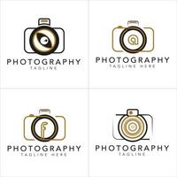 Set of Camera Photography Logo. With a white and gold color. Minimalist and luxury concept. vector