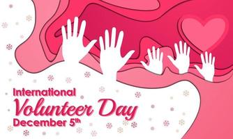International Volunteer Day Background. December 5. Premium and luxury greeting card, letter, poster, or banner. With a hand, heart, and love sign icon vector