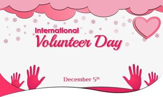 International Volunteer Day Background. December 5. Premium and luxury greeting card, letter, poster, or banner. With a hand, heart, and love sign icon vector