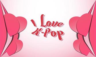 me encanta el fondo k pop. pop coreano. tarjeta de felicitación colorida, carta, pancarta o póster. con el icono del corazón. ilustración vectorial premium y de lujo vector
