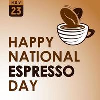 Fondo del día nacional del espresso. 23 de noviembre. Tarjeta de felicitación, carta, póster o pancarta premium y de lujo. con un vector de icono de taza de café, corazón y amor